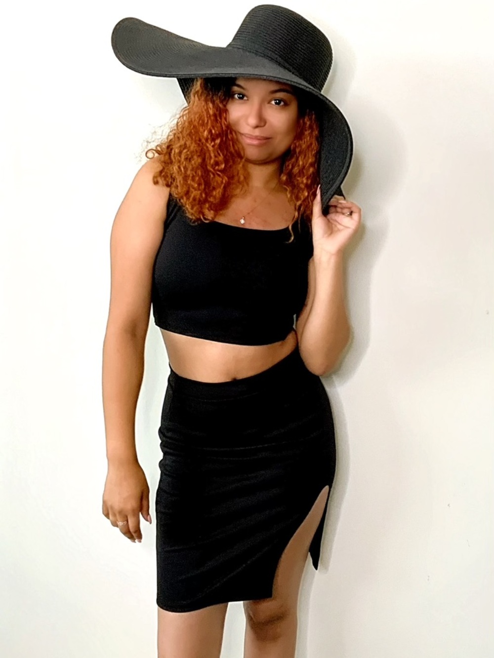 Black Knee-Length Pencil Skirt Set w/Slit